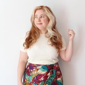 Y2K Popcorn Knit Top Cream Short Sleeve Vintage 90s Medium